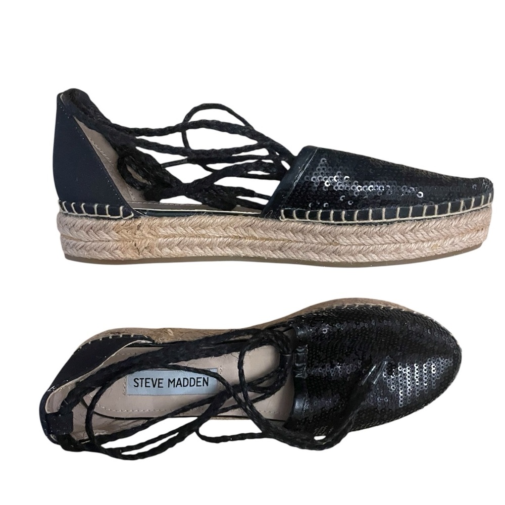Steve Madden Sequined Espadrille Platform Wrap Around Sandals Flats